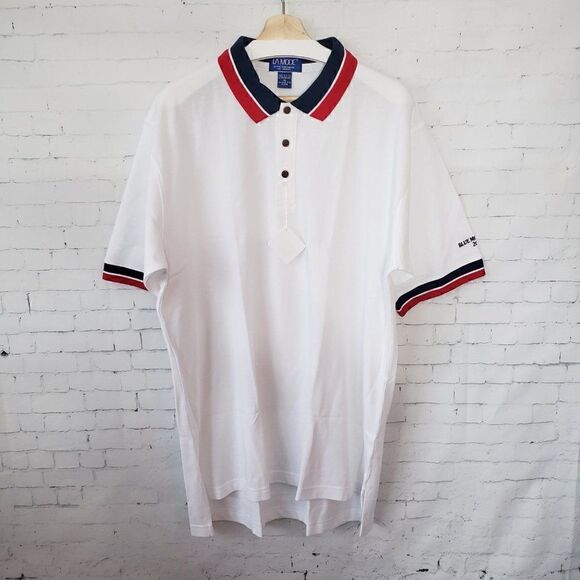 La Mode VTG Golf Polo Size XL Deadstock White Red Blue Collar Blue Mountain 2000 - Picture 2 of 7